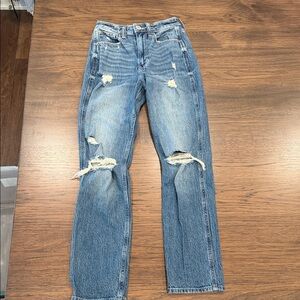 Hollister Light Blue Distressed Ultra High Rise Mom Jean